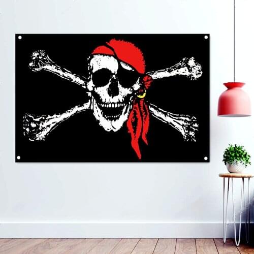 Skull Crossed Daggers Banner Wall Hanging Captain Jolly Roger Poster Wall Art Pirate Symbol Flag Wallpaper Home Decoration B2