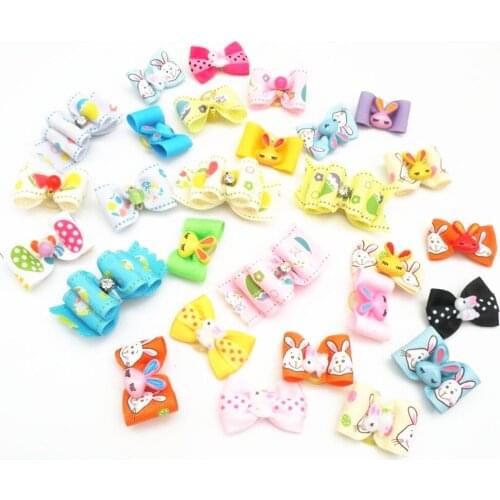 100PC/Lot Easter Dog Bows Colorful Eggs Rabbit Dog Hair Bows Holiday Dog Grooming Accessories Pet Supplies