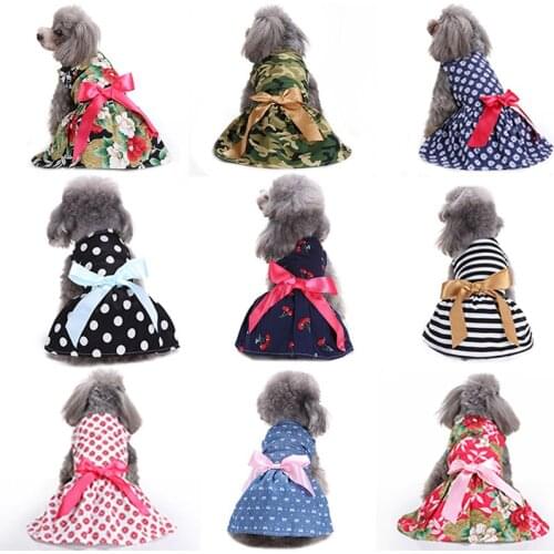 Dog Dress With Bowknot Cute Summer Pet Clothes Girl Puppy Skirt For Small Dogs Cats Chihuahua Pomeranian Yorkies Apparel Dresses