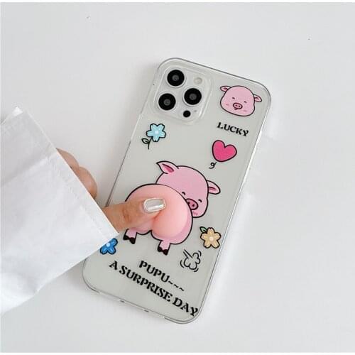 Anti Shock Kawaii Cute Piggy Cartoon Animal 3d Pop It Peach Fruit Soft Tpu Back Cover for Iphone 12pro Max Stress Reliever Funda