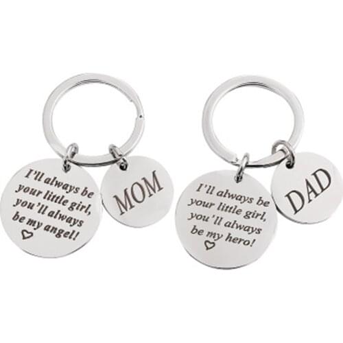 QIAMNI I'll always be your little girl Keychain For Parents Stainless Steel Key Chain for Mom Dad Birthday Gifts Family Keyring