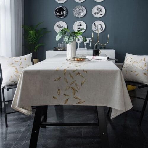 Nordic Luxury Cotton Linen Tablecloth Gold Leaf Embroidery with Table Decoration Cloth Modern Minimalist Coffee Table Placemat
