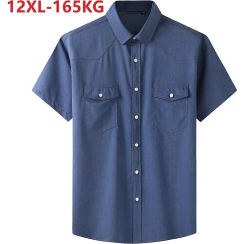 Summer high quality 10XL 12XL 11XL Large Size Men denim Shirt short Sleeve cotton oversize pockets cow boy loose Shirt 60 64