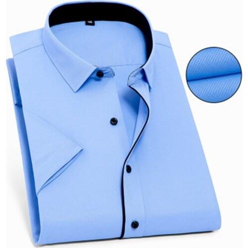 Short Sleeve Men Shirt Big Size 12XL 13XL 14XL Solid Blue White Pink Black Large Size 4XL 5XL 6XL Mens Dress Shirts