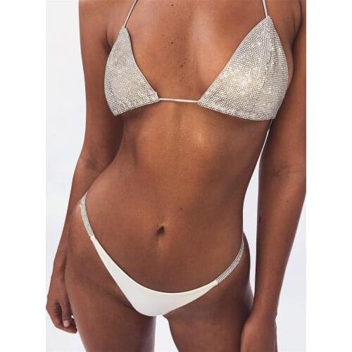 Sexy Bling Bling Diamond Bikini 2019 Women Halter Bandeau Swimsuit Female Brazilian Swimwear Bikini set Bathing Swim Suit Female