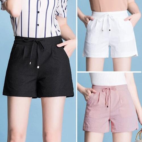 Shorts Women Cotton Linen Shorts Womens Summer Loose A- Line High Waist Casual Linen Ropa Mujer