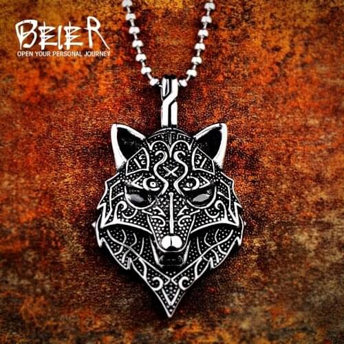Beier 316L stainless steel Nordic Viking Amulet scandinavian wolf head Necklace Animal Original pendant necklace Jewelry LP354