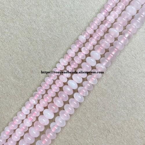 2lots more 10% off ! Natural Stone Smooth Rondelle Pink Rose Quartz 7" Loose Beads 4X6 5X8mm Pick Size For Jewelry Making DIY