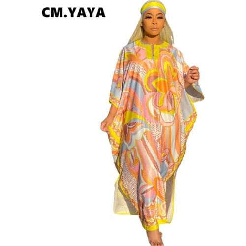 CM.YAYA Fashion Dress Women Print Three Quarter Batwing Sleeve Long Loose Dresses Female Casual High Street Dress Spring Outfits