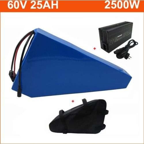 2500W 60V Triangle Battery Pack 2000W 60 Volt 25AH Lithium Electric Bike Bicycle Batterie With 67.2V 5A Charger Free customs fee