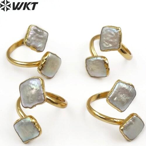 WT-R325 WKT Natural freshwater pearl rings double square shape adjustable rings gold metal plated new designer women jewelry