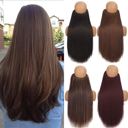 XUANGUANG Fish Line Hair Extension Brown Black Natural Straight Long High Temperature Fiber Synthetic No Clip in Extension Wig
