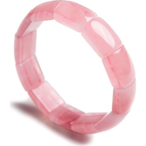 Free Shipping Genuine Natural Pink Quartz Crystal Rectangle Beads Jewelry Women Lady Charm Stretch Bracelet Just One