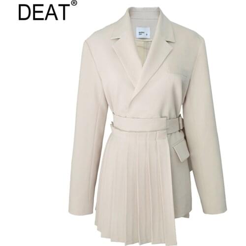 DEAT 2021 New Autumn Fashion Women Blazer Coat Full Sleeve Notched High Street Wild Elegant Pleated Patchwork Jackets TU282