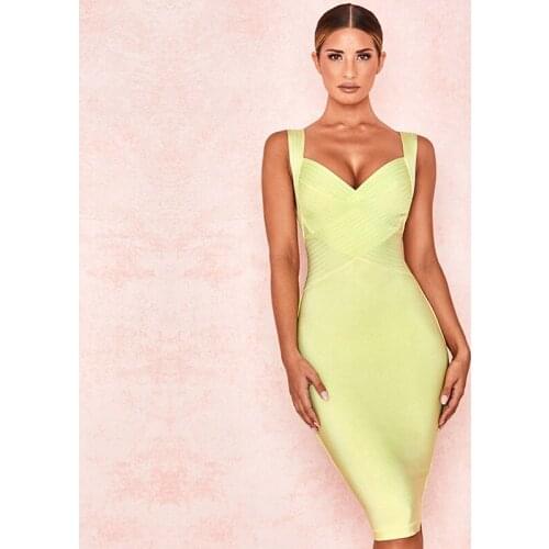New Yellow Sexy V Neck Bandage Dress Party Ladies Vestidos Bodycon Clothing Mini Dress