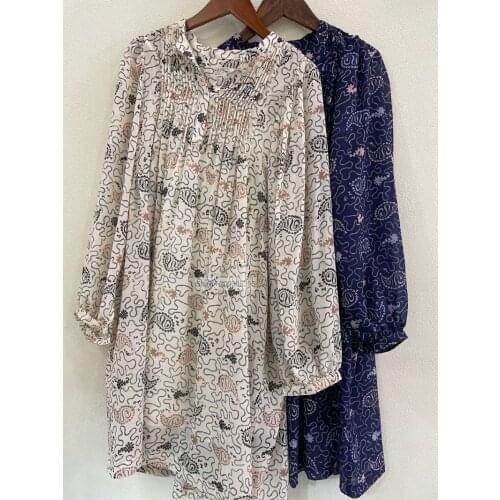 Womans Graffiti Paisley Print Short Dress V-neck Pleats detail Long Sleeves Fashion Oversized DRESS