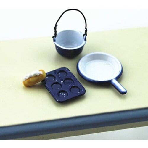 1/12 Dollhouse Miniature Cookware Tableware Ceramic Pastry Plate Frying Pan Kitchen Dining Table Decoration