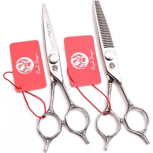1Pair/2Pcs 6" 17.5cm 440C Purple Dragon Hairdressing Scissors Regular Scissors Thinning Shears Professional Hair Scissors Z9018