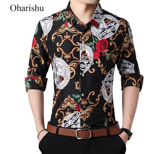 2020 New Autumn New Long Sleeve Personality Printed Shirts Plus Size 5XL 6XL 7XL Button Down Social Hawaiian Floral Shirt
