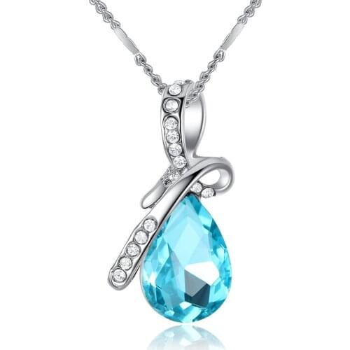 2020 New Fashion Pendant Women Pendant Double Color Water Drop Crystal Pendant Female Clavicle Chain Girlfriend Birthday Gift