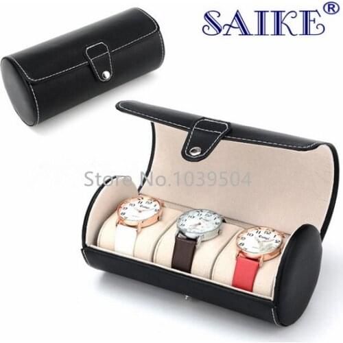 3 Slots Roll Leather Watch Boxes Case Black Mechanical Display Watch Organizer New Bracelet Jewelry Packaging Storage Holder