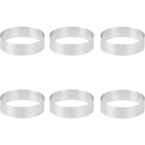 6Pcs 6cm Tart Ring Stainless Steel Tartlet Mold Circle Cutter Pie Ring Heat-Resistant Perforated Cake Mousse Molds