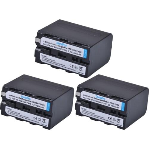 3Pack DuraPro 7200mAh NP-F960 NP-F970 NP F930 Battery for SONY F950 F960 F330 F550 F570 F750 F770 MC1500C 190P 198P F950 HD1000C