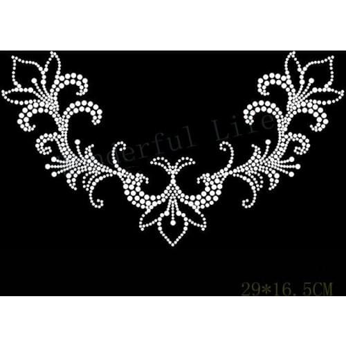 Free shipping flower design for neck clothing IRON ON RHINESTONE TRANSFER