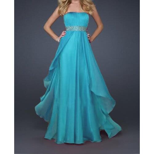 Free shipping 2018 new design hot seller plus size Elegant Strapless aqua bandage long with crystal party bridesmaid dresses