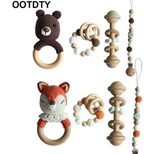 Baby Pacifier Clip Chain Teething Bracelet Crochet Animal Soother Toy Infants Rattle Teether Newborn Dummy Holder Shower Gifts