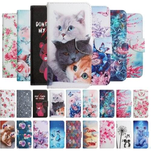 Flip Wallet Leather Case For Huawei P30 P40 Lite E Y5 2018 Y6 Y7 2019 Y5P Y6P Y7P Cover Butterfly Flower Cat Flamingo Painted
