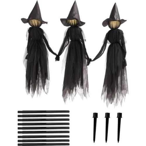 Holding Hands Witch Decorations Scary Creepy Light Up Witches For Yard With Sound-Activated Sensor Glowing Headgear