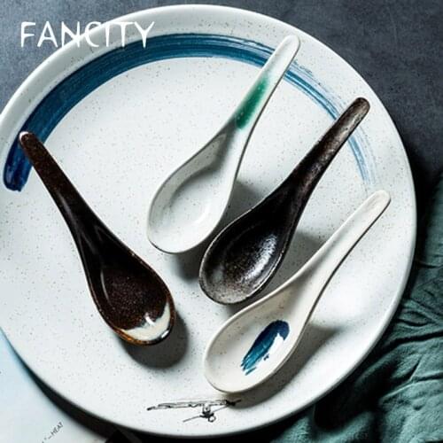 FANCITY Creative Japanese ceramic spoon soup spoon small spoon household small spoon bowl spoon eating spoon restaurant hotel