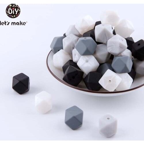 14mm 10pcs Hexagonal Bead Baby Teether Silicone Ecological BPA-Free Baby Nipple Teething Bead Chain Baby Products
