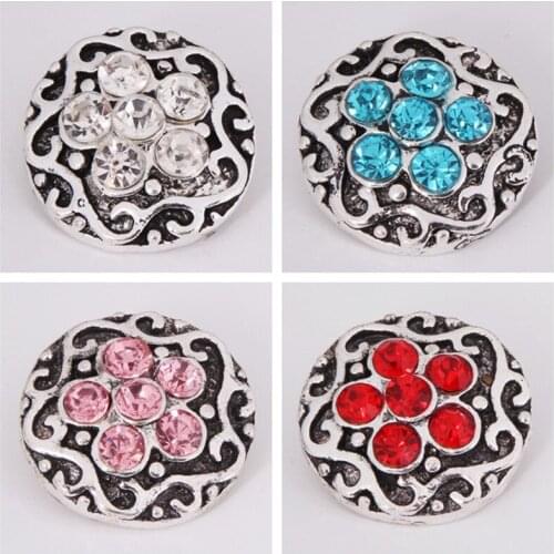 Hot KZ1183 Elegant Vintage Flower Rhinestone 18mm snap buttons fit DIY snaps Bangles bracelets necklaces jewelry wholesale