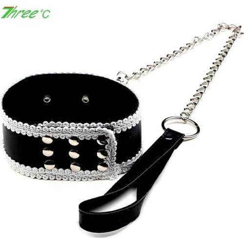 Adult Sex Products PU Leather Lace Detachable Neck Collar Traction Rope BDSM Slave Flirt Game Sex Restraint Toys for Couples