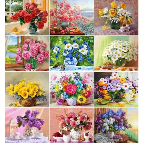 AZQSD Painting By Number Canvas Kits 40x50cm Flowers Handmade Gift Adult DIY Coloring By Numbers Vase Home Bedroom Wall Artwork