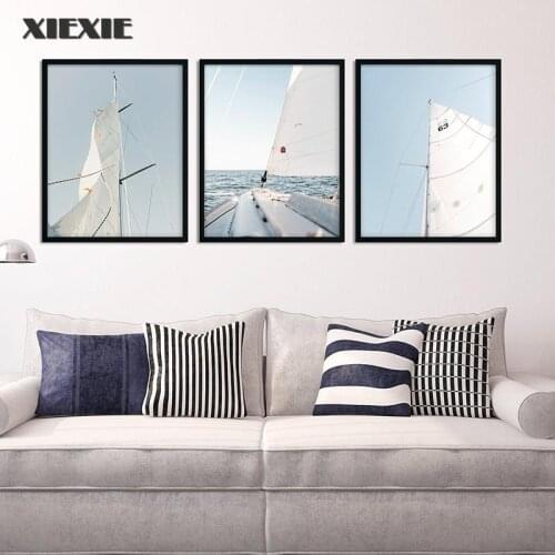 Canvas Painting Minimalist Sailing Wall Art Sky Yacht Horizon Poster Ocean Boat Picture Print Living Room Home Decoration