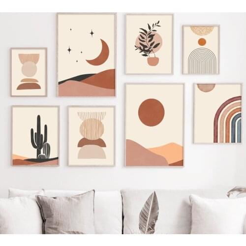 Canvas Painting Nordic Posters And Print Abstract Desert Cactus Geometric Landscape Wall Art Pictures For Living Room Home Decor
