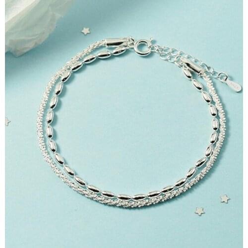 KOFSAC Popular Women 925 Sterling Silver Bracelets Rice Geometric Double Chain Bracelet Girl Party Jewelry Lady Romantic Gifts