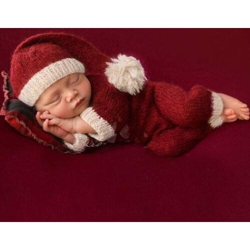 2Pcs Baby Infants Hat Romper Jumpsuit Set Christmas Theme Newborn Photography Props Infants Photo Shooting Xmas Costume Outfits