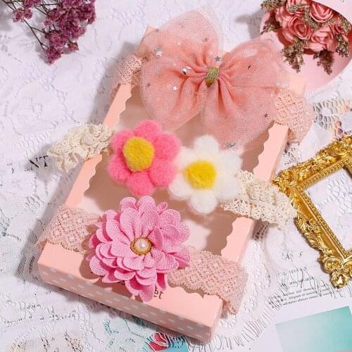 3Pcs Baby Girl Headband Bowknot Lace Flower Elastic Headbands For Girls Crown Infant Kids Headwear Kawaii Baby Hair Accessories