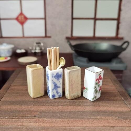 Mini 1/12 Miniature Dollhouse Chinese Chopsticks tube Tableware Set Kitchen Toy