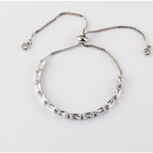 Fashion Cubic Zirconia Tennis Adjustable Bracelet Bangle For Women White Clear Crystal Wedding Jewelry