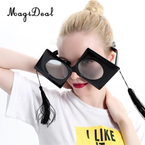 Fashion Large Black Graduation Hat Design Sunglasses with Tassels Party Photo Props Trencher Cap Glasses Fancy Dress Accessory