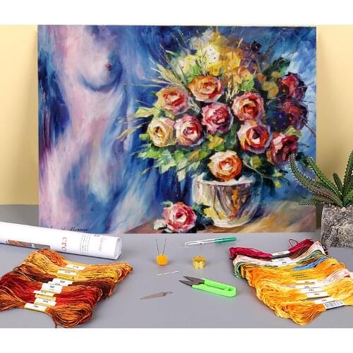 Oil Painting Style Printed 11CT Cross-Stitch Set Embroidery DMC Threads Knitting Handiwork Sewing Painting Magic Room Needle