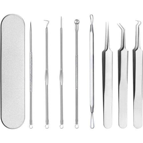 Acne Needle Set Pin Pimple Extractor Stainless Steel Blackhead Remover Risk Free Facial Care Tools with Iron Box 8Pcs/Set