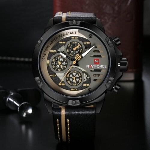 NAVIFORCE Men Sport Watches Top Brand Mens Military Quartz Wirst Watch Leather 24 Hour Week Date Analog Clock Relogio Masculino
