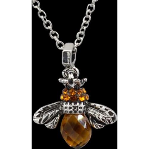 New Lovely Orange Bee Pendants Necklace Crystal Honey Silver Necklace for Women Party Gifts Jewelry