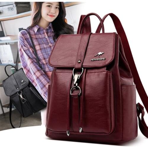 New luxury women rucksack vintage leather backpack great capacity bookbag high quality school bags for teenage girls